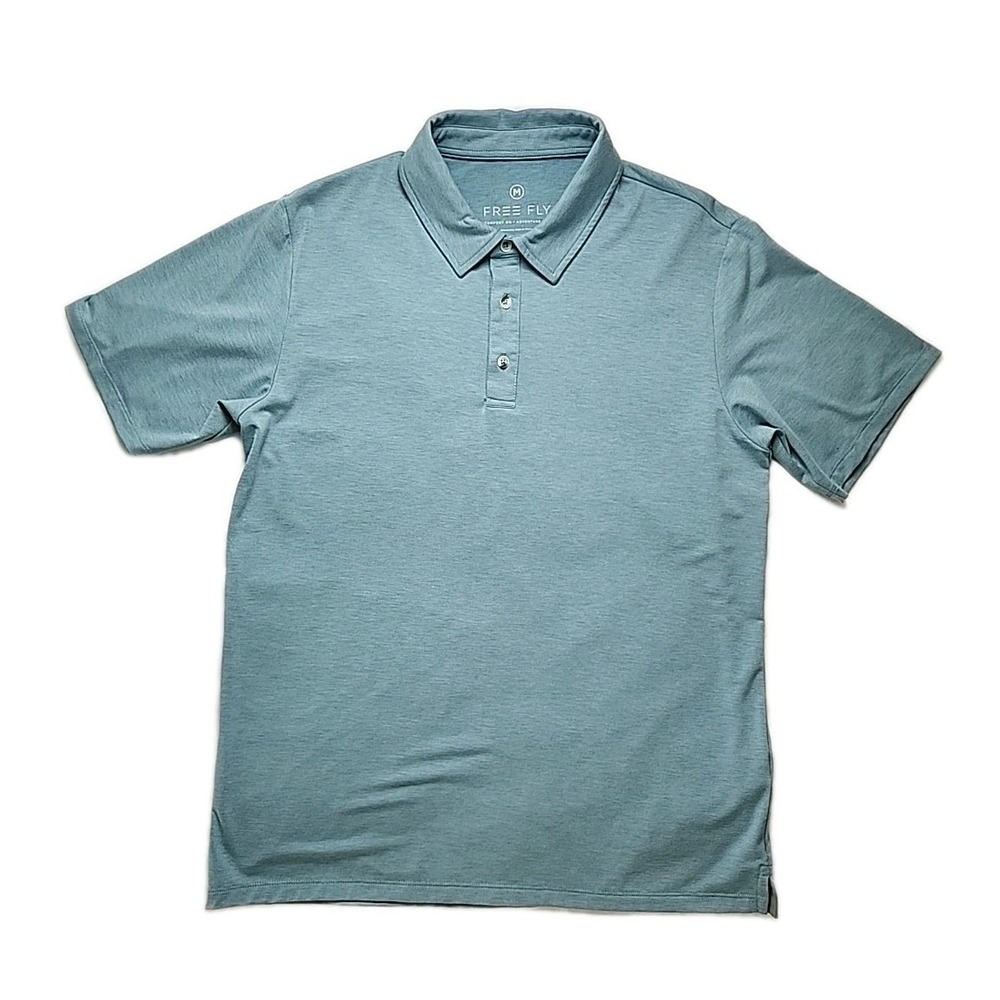FREE FLY Men's Medium Performance Polo Shirt Stretch Comfort Modern S/S Teal EUC